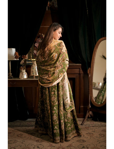 Gabri Green Cotton Silk Lehenga Blouse Dupatta