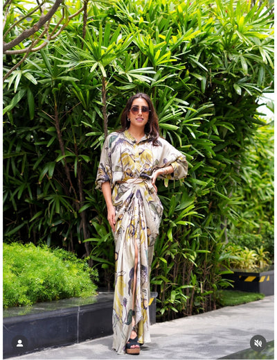 Haseen Yellow Cotton Silk Dress