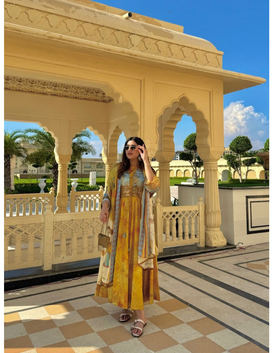 Jaipur Mustard Yellow Cotton Silk Anarkali Dupatta Set