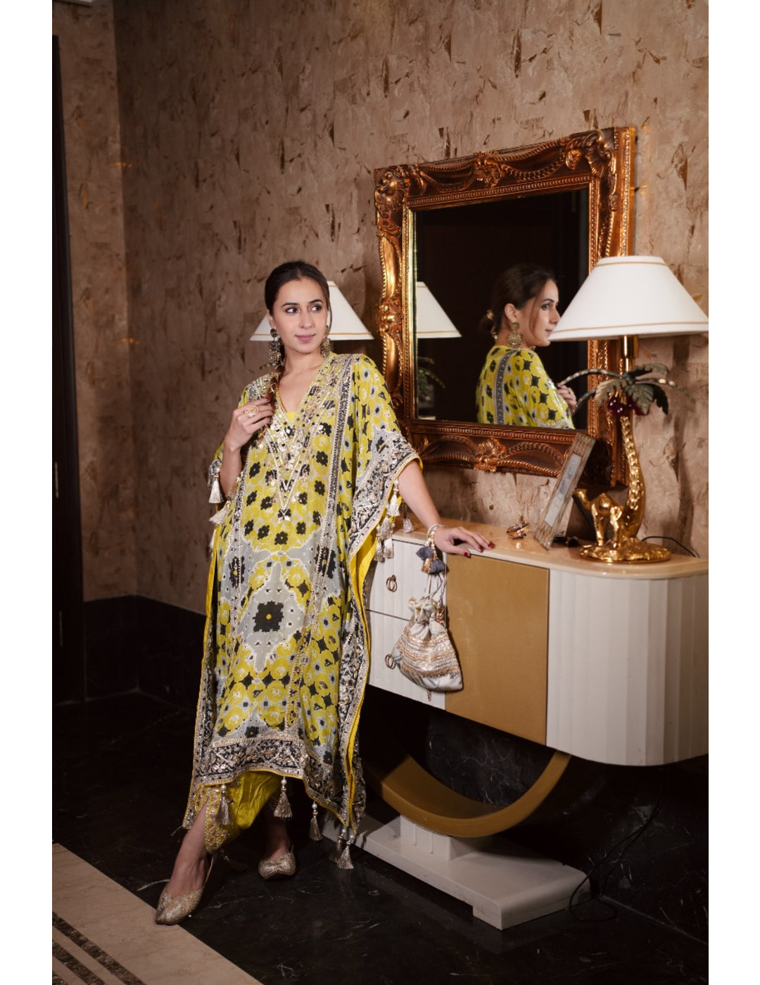 Jaipur Mustard Yellow Cotton Silk Anarkali Dupatta Set