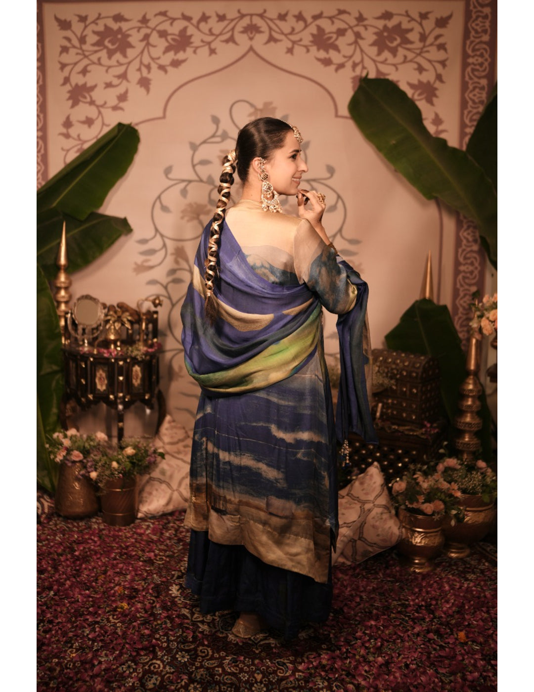 The Boozy Button Jalebi Blue Cotton Silk Kurta Pant Dupatta