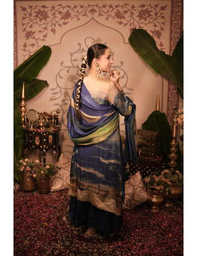 The Boozy Button Jalebi Blue Cotton Silk Kurta Pant Dupatta