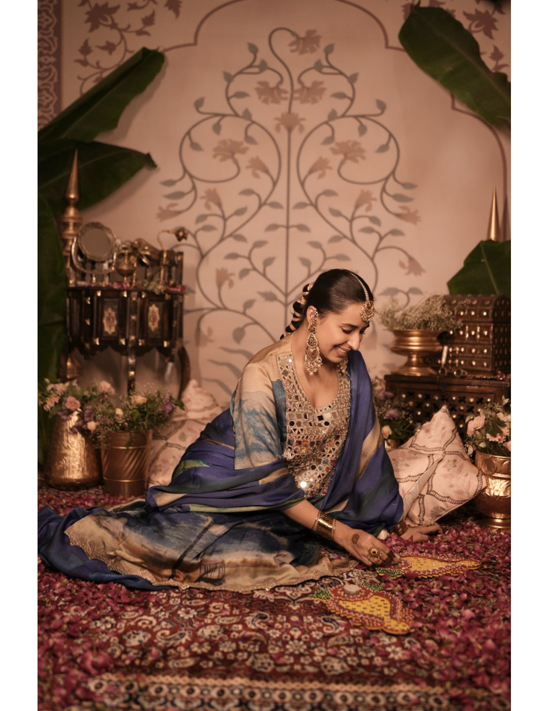 The Boozy Button Jalebi Blue Cotton Silk Kurta Pant Dupatta