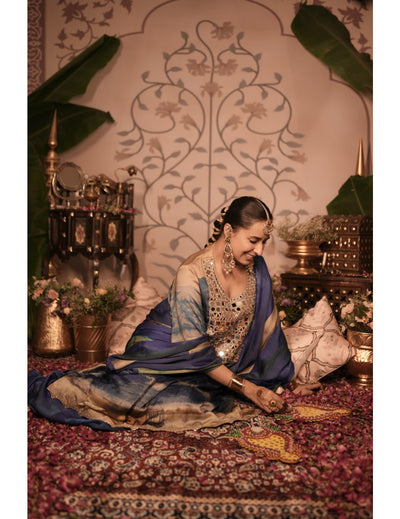 The Boozy Button Jalebi Blue Cotton Silk Kurta Pant Dupatta