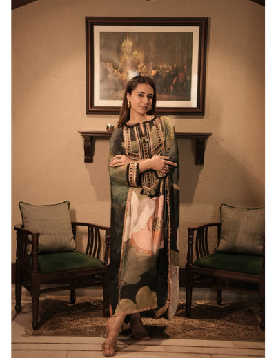 The Boozy Button Kaafirana Black Silk Kaftan Dress