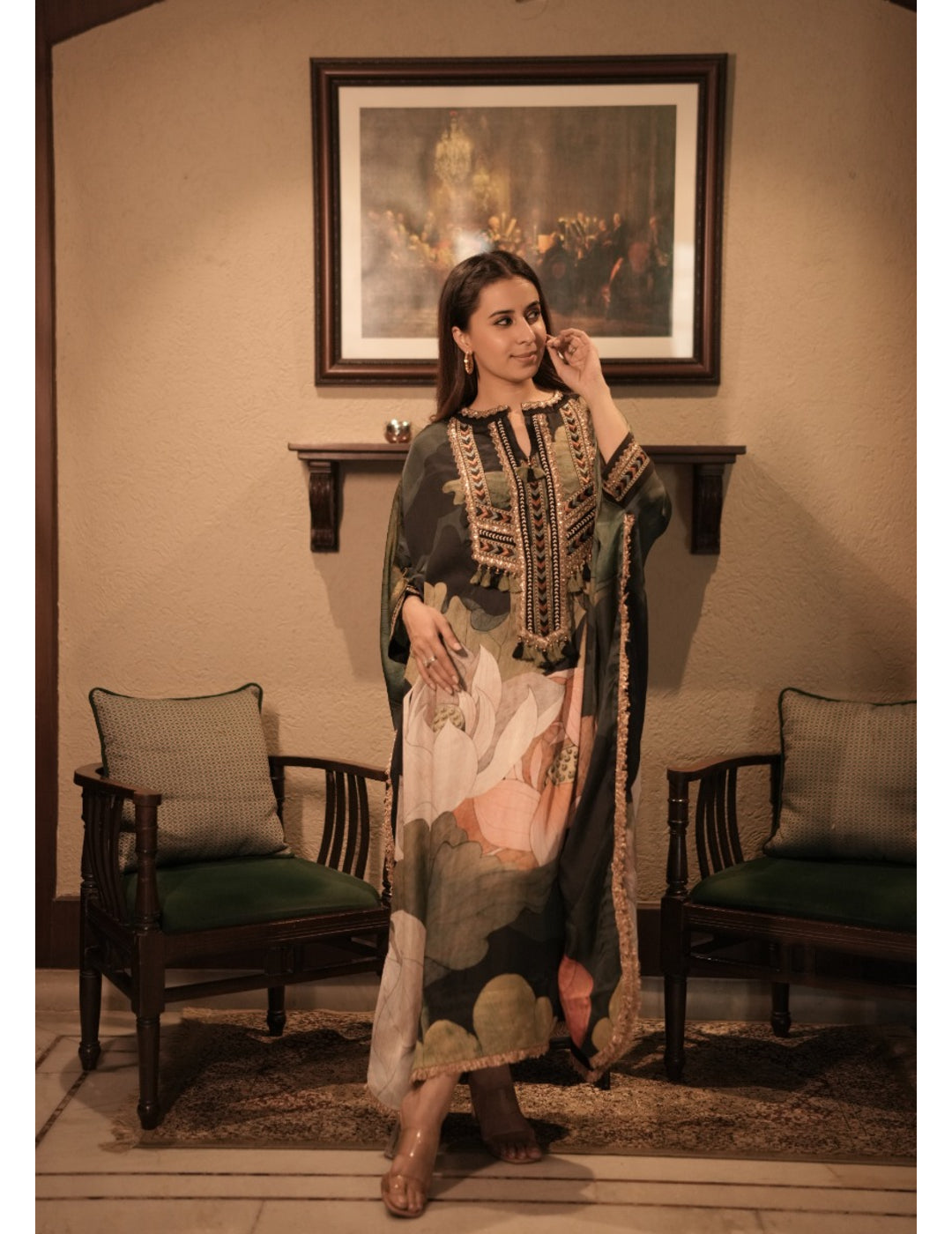 The Boozy Button Kaafirana Black Silk Kaftan Dress