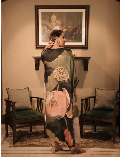 The Boozy Button Kaafirana Black Silk Kaftan Dress