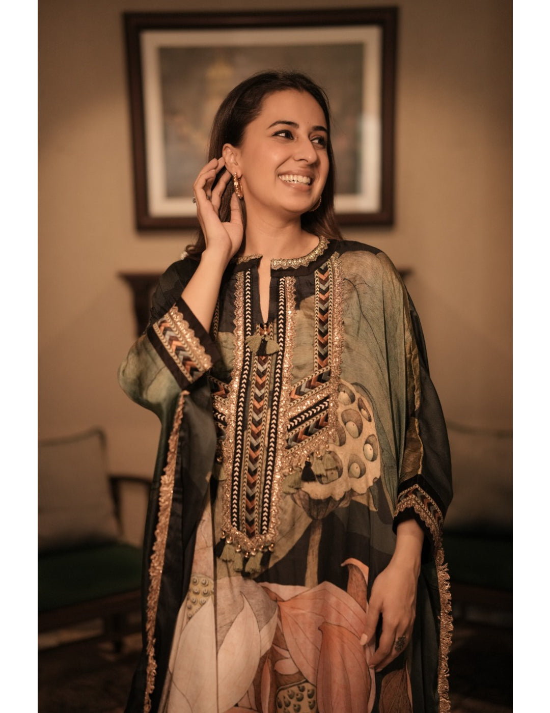 The Boozy Button Kaafirana Black Silk Kaftan Dress