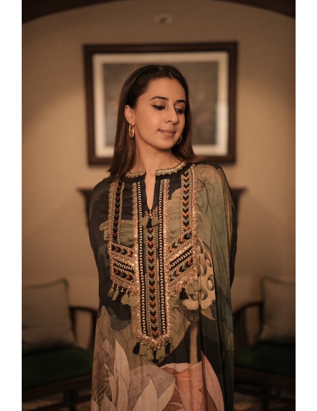 The Boozy Button Kaafirana Black Silk Kaftan Dress