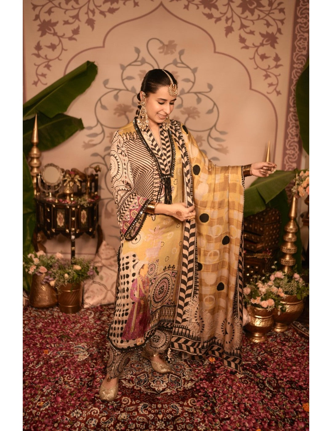 The Boozy Button Kheer Yellow Cotton Silk Kurta Pant Dupatta