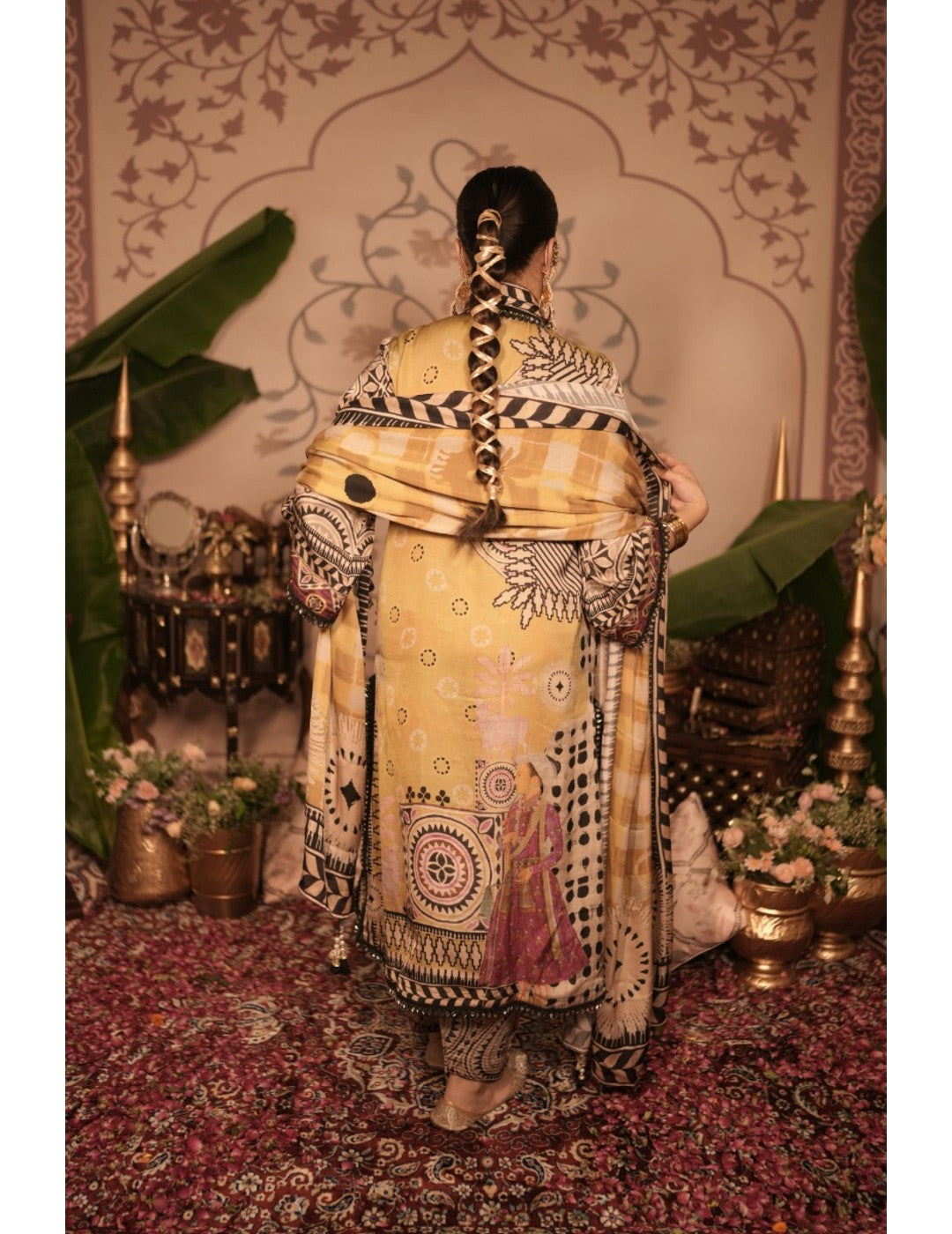 The Boozy Button Kheer Yellow Cotton Silk Kurta Pant Dupatta