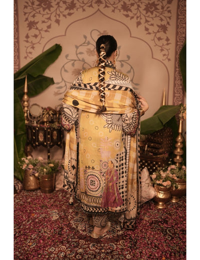 The Boozy Button Kheer Yellow Cotton Silk Kurta Pant Dupatta