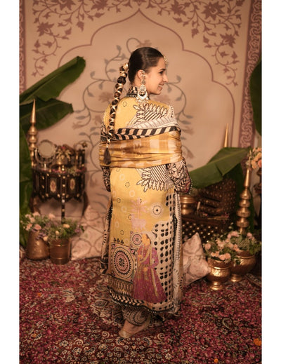 The Boozy Button Kheer Yellow Cotton Silk Kurta Pant Dupatta