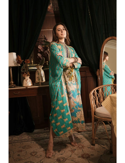 Vishnu Blue Banarasi Cotton Kaftan Kurta Dress