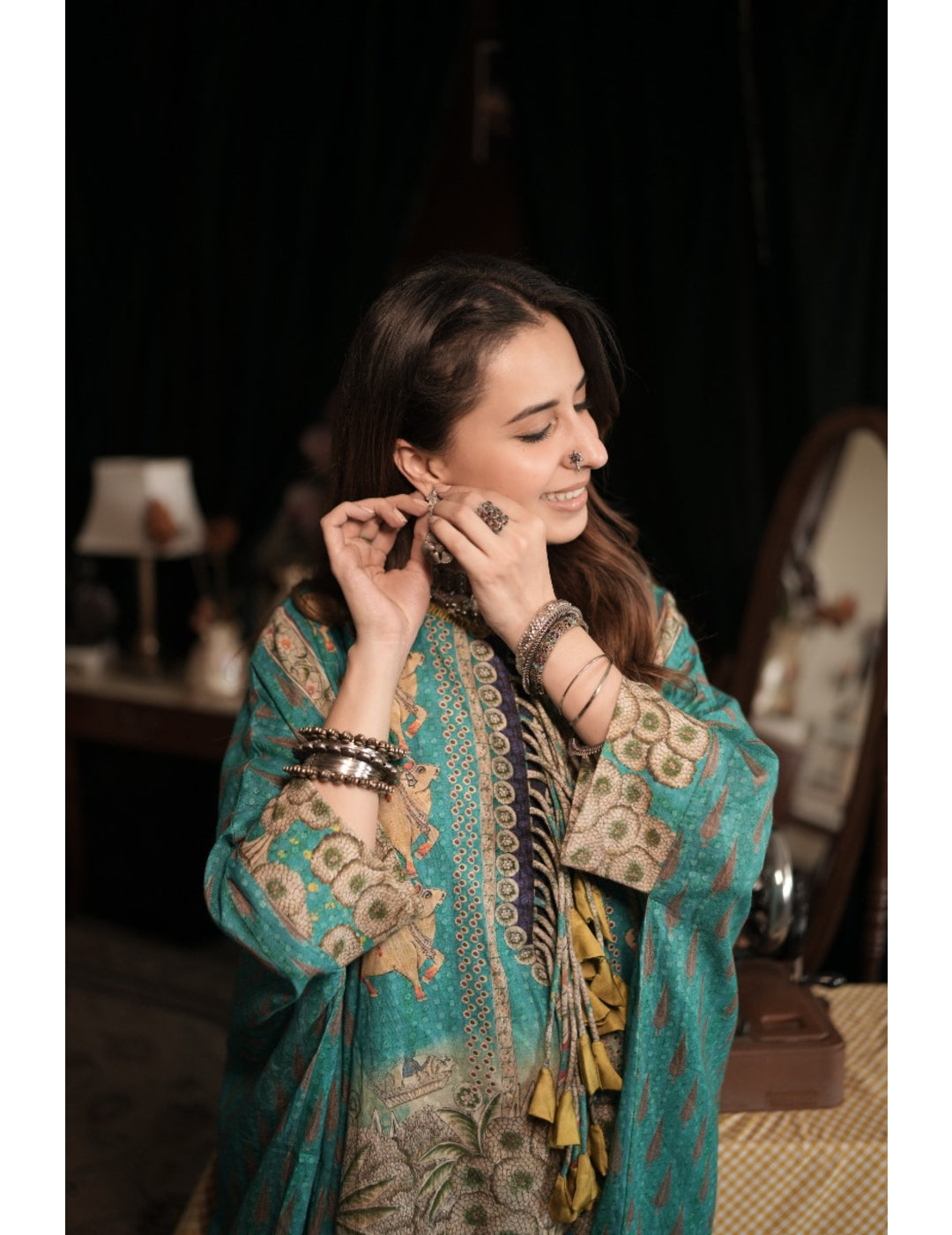 Vishnu Blue Banarasi Cotton Kaftan Kurta Dress