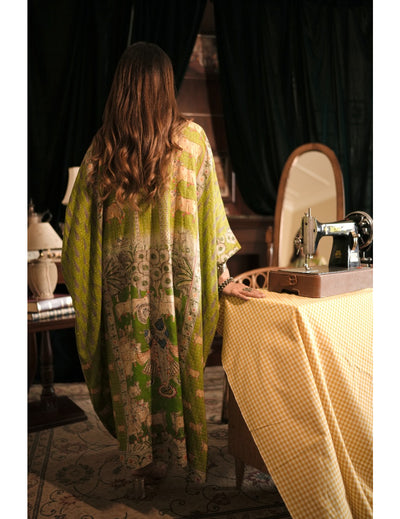 Vishnu Green Banarasi Cotton Kaftan Kurta Dress