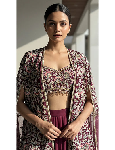 The Imperial Plum Embroidered Cape Set