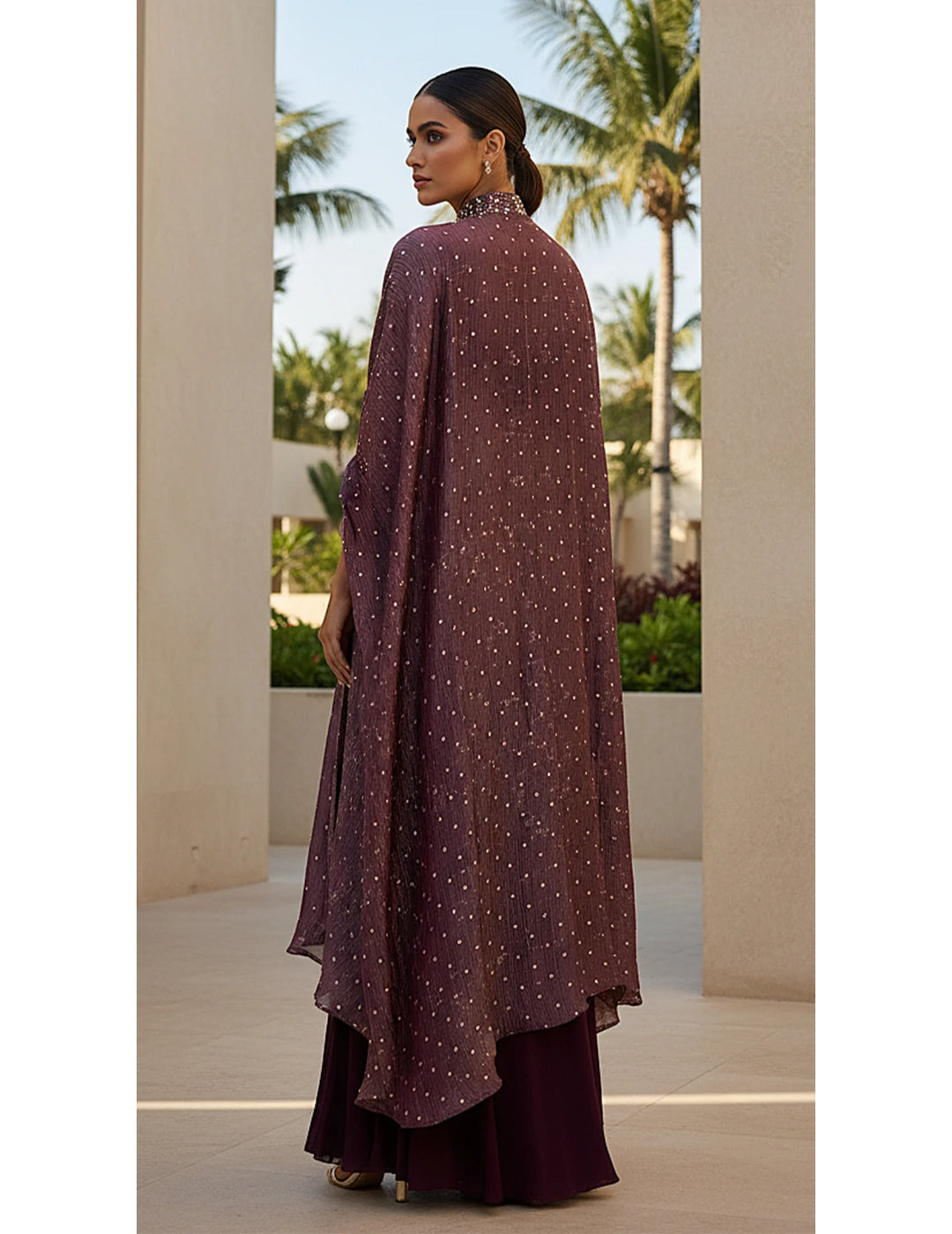 The Imperial Plum Embroidered Cape Set