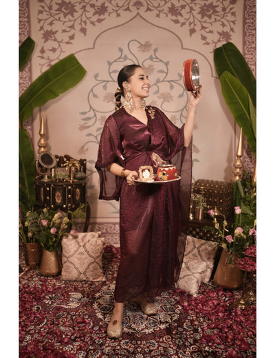 The Boozy Button Haathi Red Tissue Silk Gown Saree Dress