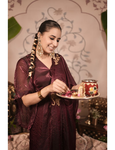 The Boozy Button Haathi Red Tissue Silk Gown Saree Dress