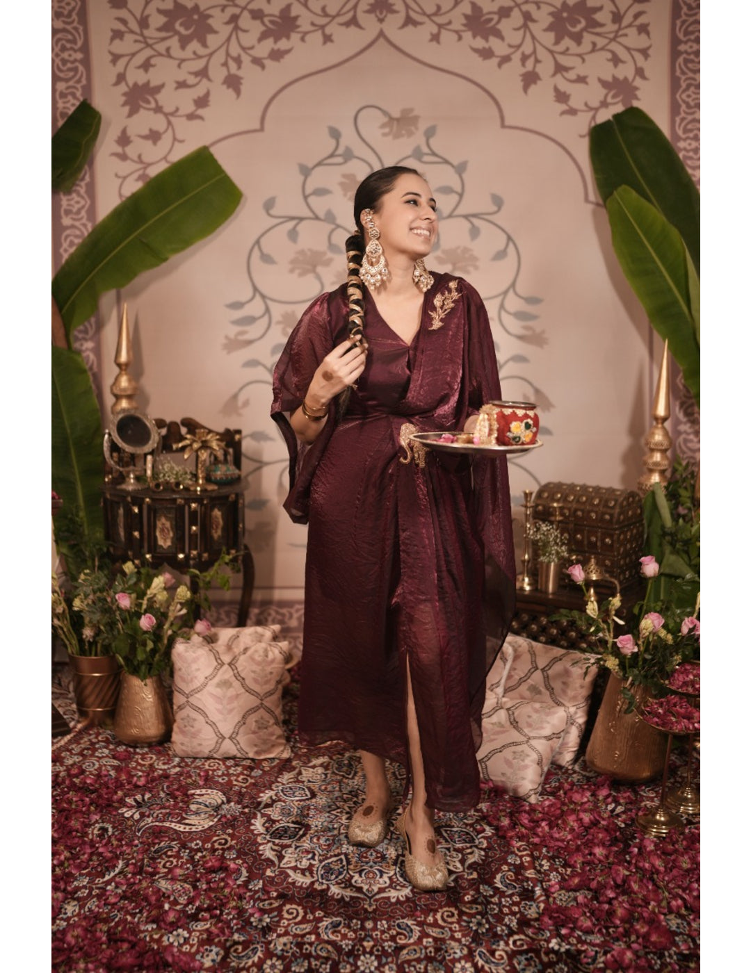 The Boozy Button Haathi Red Tissue Silk Gown Saree Dress