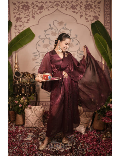 The Boozy Button Haathi Red Tissue Silk Gown Saree Dress