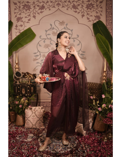 The Boozy Button Haathi Red Tissue Silk Gown Saree Dress