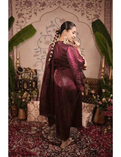 The Boozy Button Haathi Red Tissue Silk Gown Saree Dress