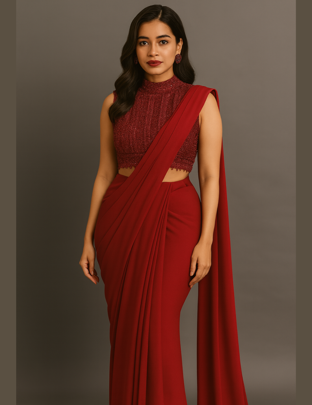 Maroon  Pre drape Saree with Blouse