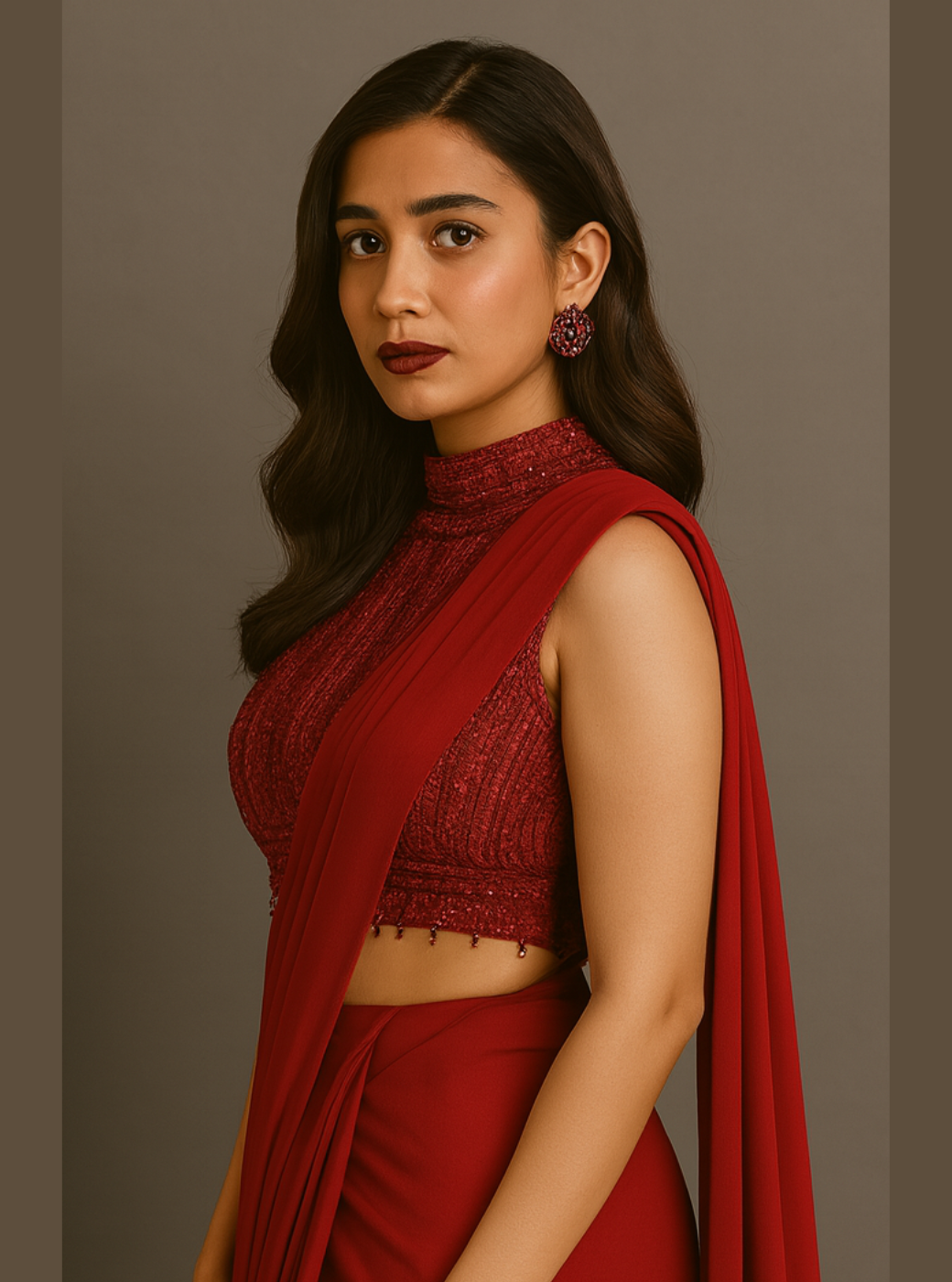 Maroon  Pre drape Saree with Blouse