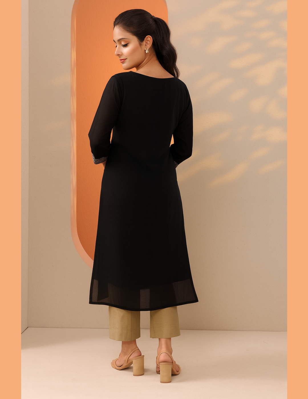 Black Embellished Silk Kurta