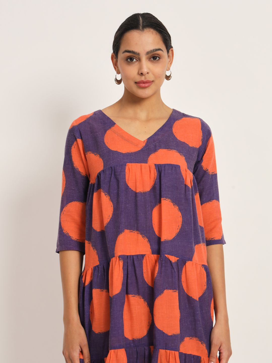 Orange and purple polka tiered dress