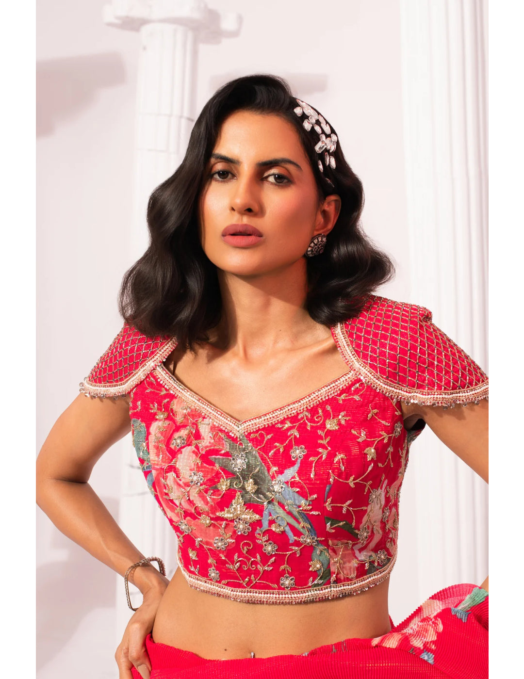 Wildflower Muse Cherry Pink Pre-Draped Saree