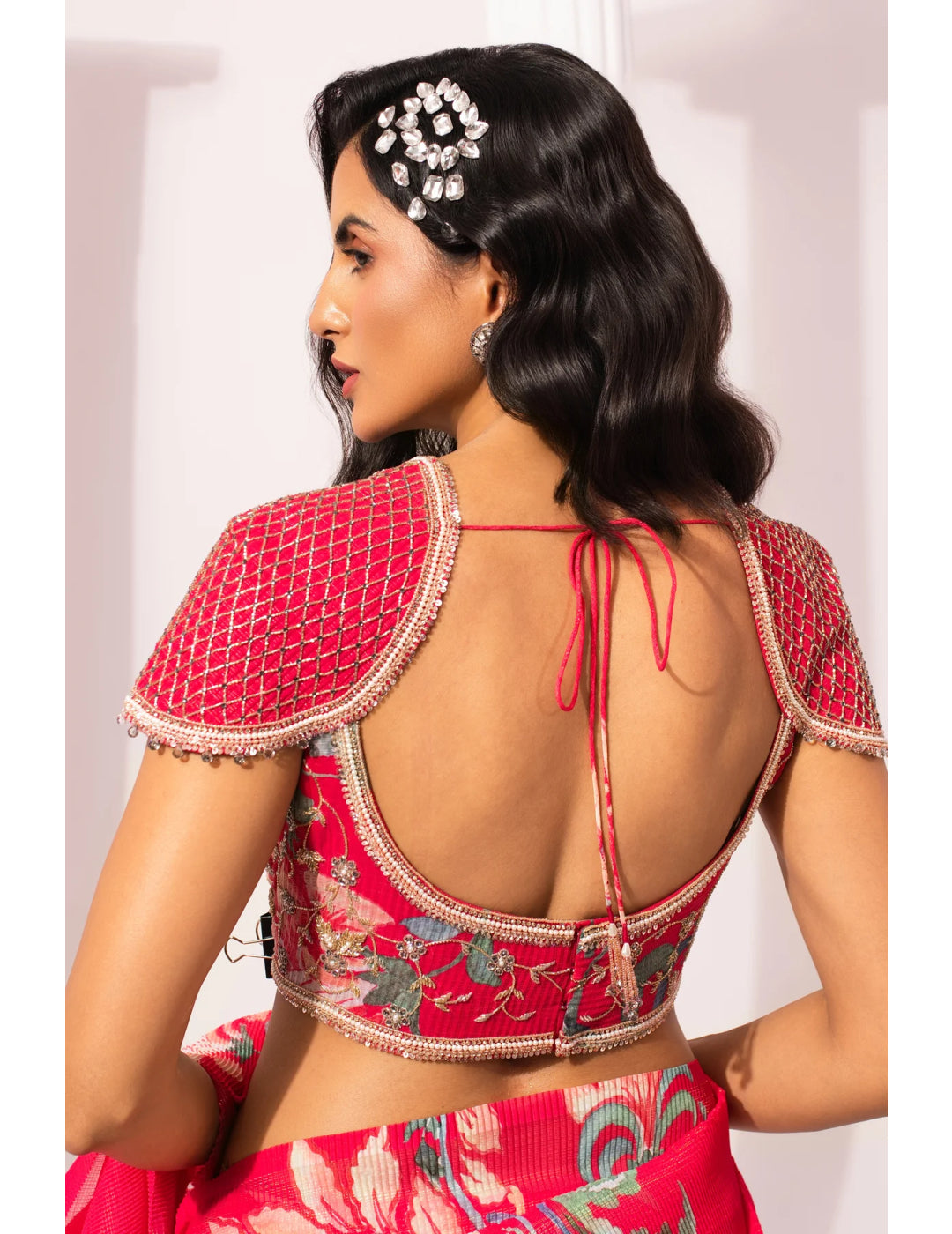 Wildflower Muse Cherry Pink Pre-Draped Saree