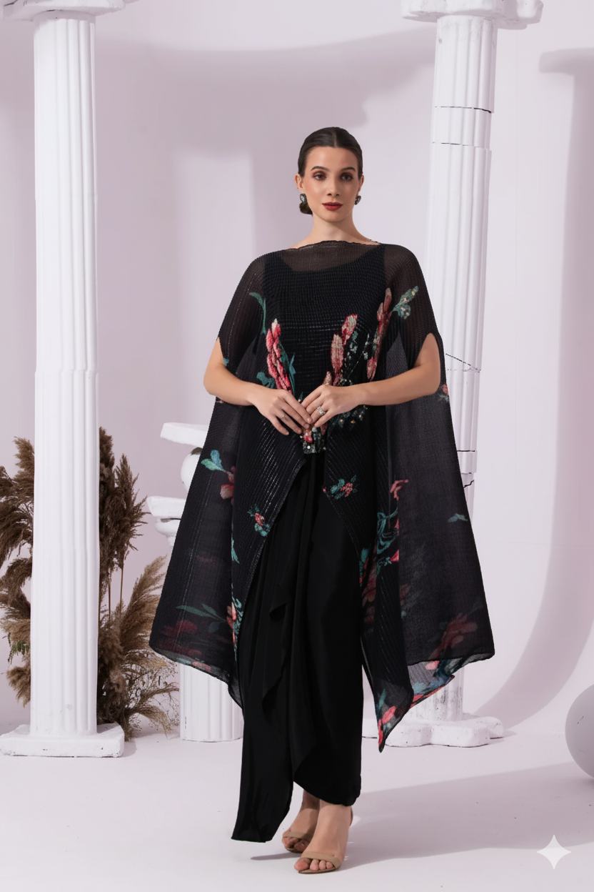 Wildflower Muse Jet Black Kaftan & Dhoti