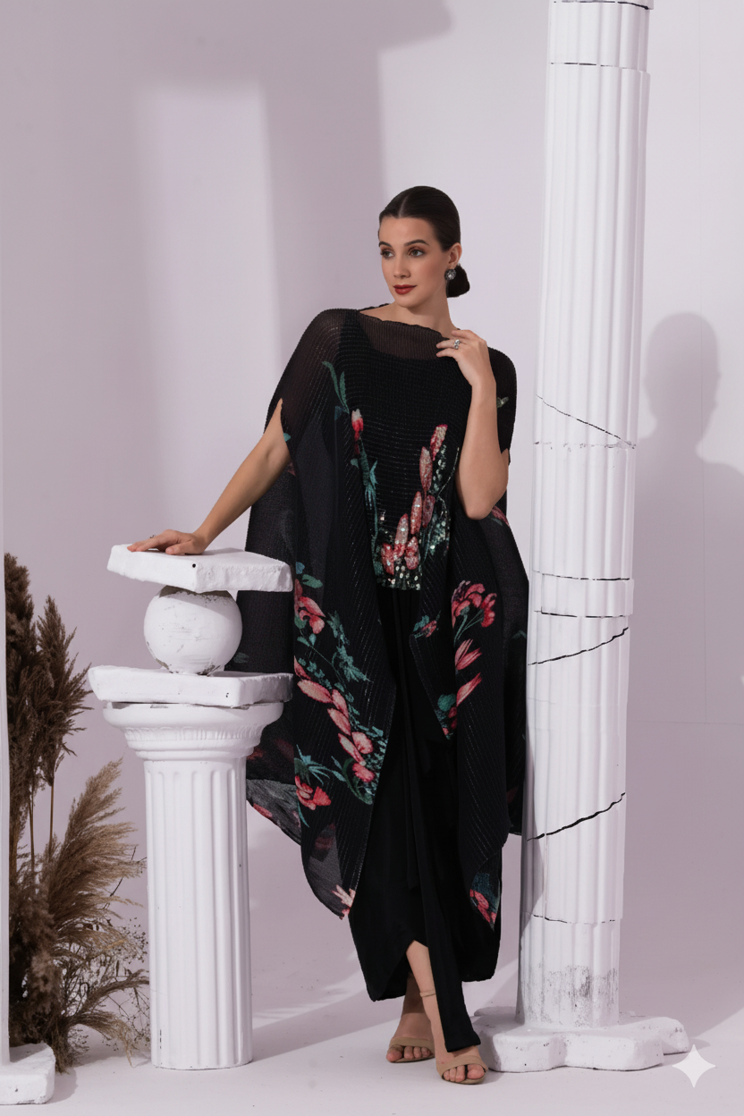 Wildflower Muse Jet Black Kaftan & Dhoti