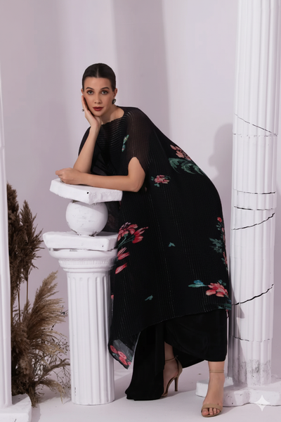 Wildflower Muse Jet Black Kaftan & Dhoti