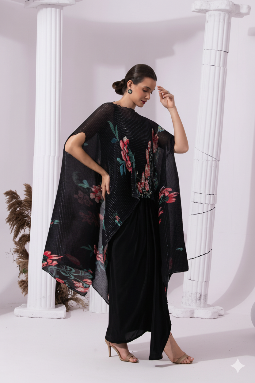 Wildflower Muse Jet Black Kaftan & Dhoti
