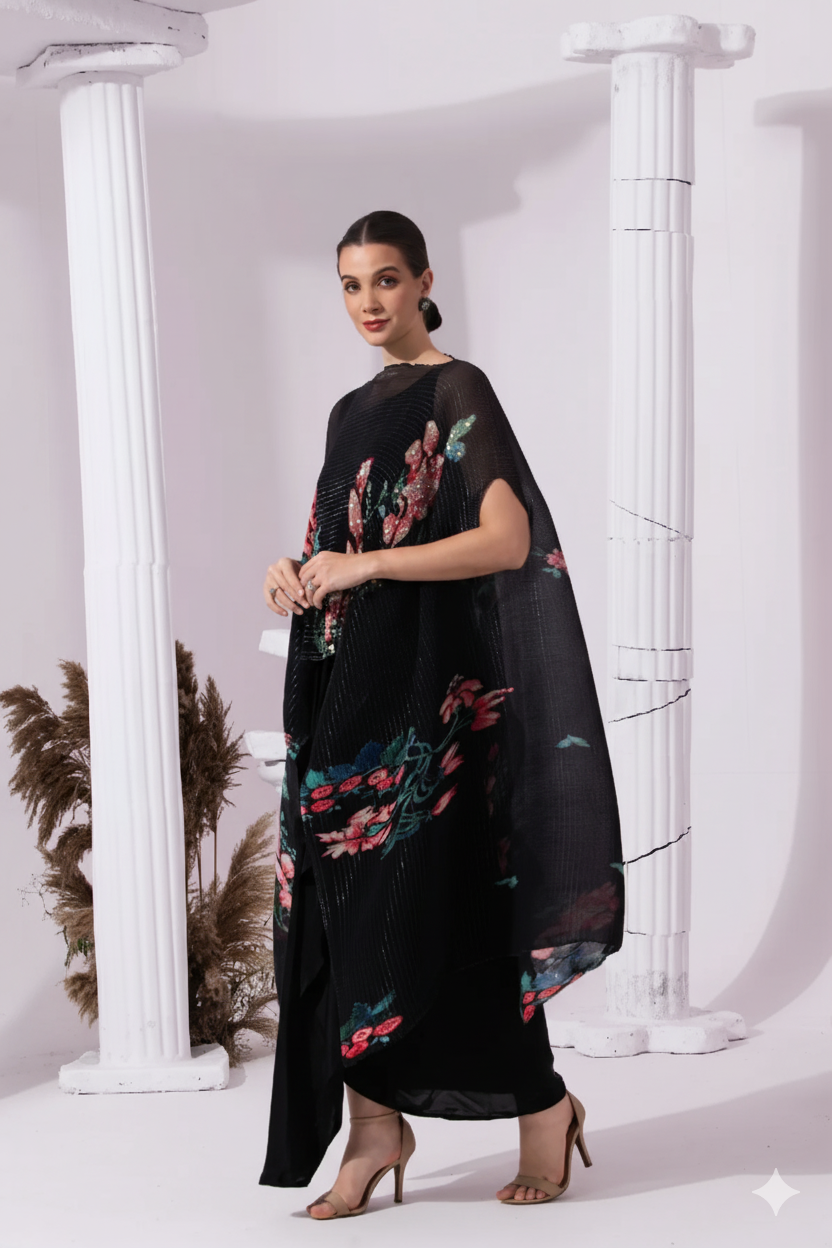 Wildflower Muse Jet Black Kaftan & Dhoti