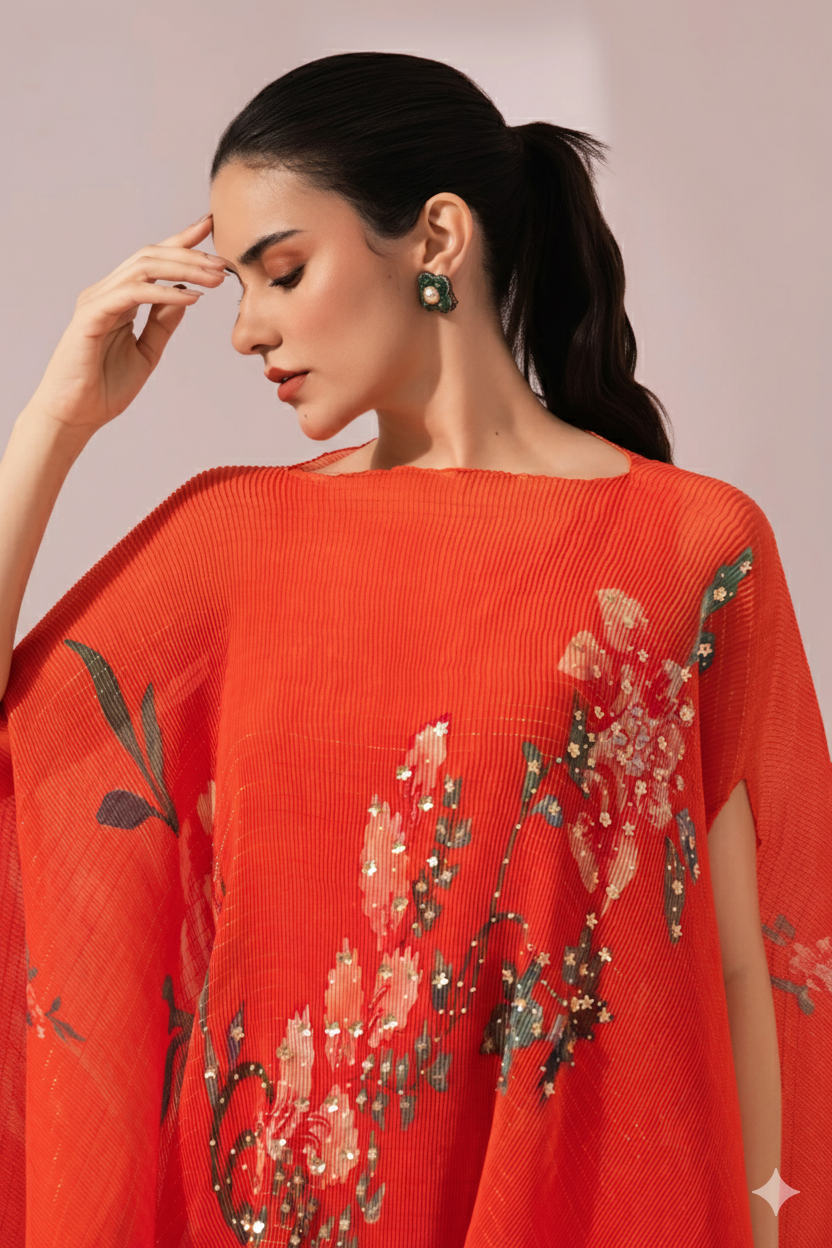 Wildflower Muse Orangey Red Kaftan & Dhoti
