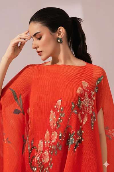 Wildflower Muse Orangey Red Kaftan & Dhoti