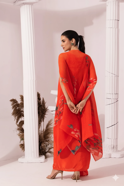 Wildflower Muse Orangey Red Kaftan & Dhoti