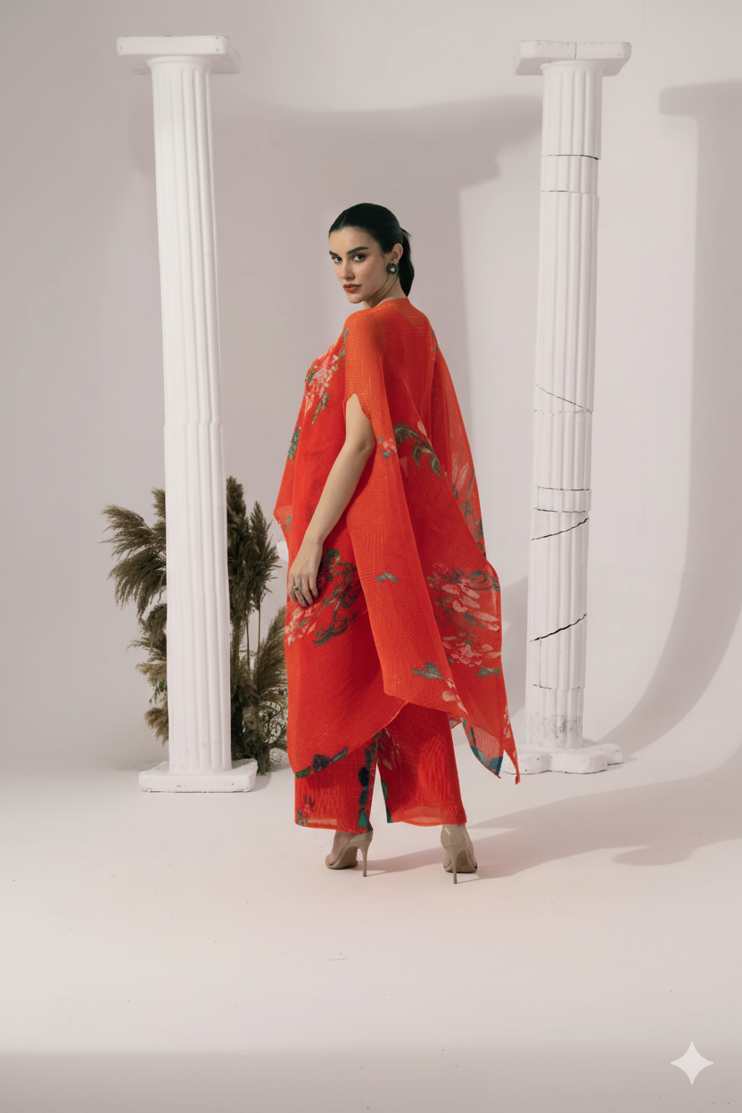 Wildflower Muse Orangey Red Kaftan & Pant