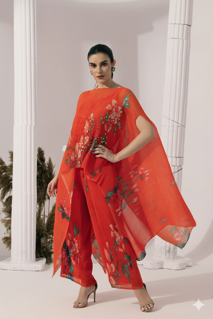 Wildflower Muse Orangey Red Kaftan & Pant