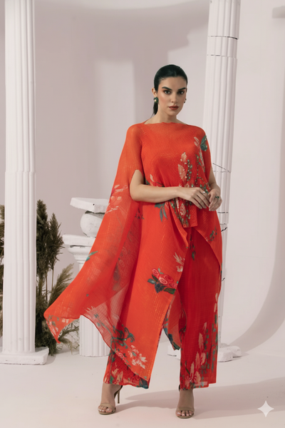 Wildflower Muse Orangey Red Kaftan & Pant