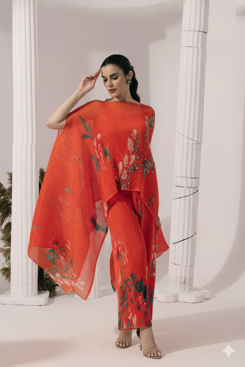 Wildflower Muse Orangey Red Kaftan & Pant