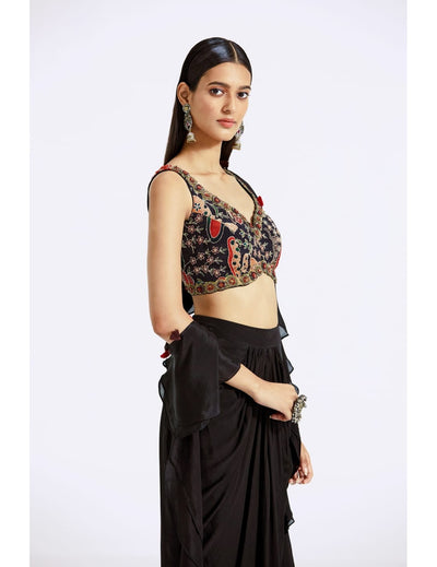 Black Pre draped Sari