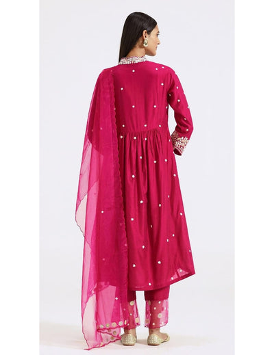 粉色 Chanderi Kurta 长裤套装