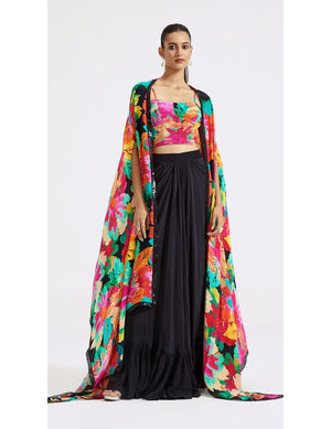 Multicoloured Skirt Set with Cape