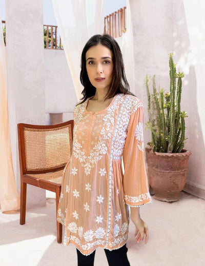 Orange Chikankari Short Kurti